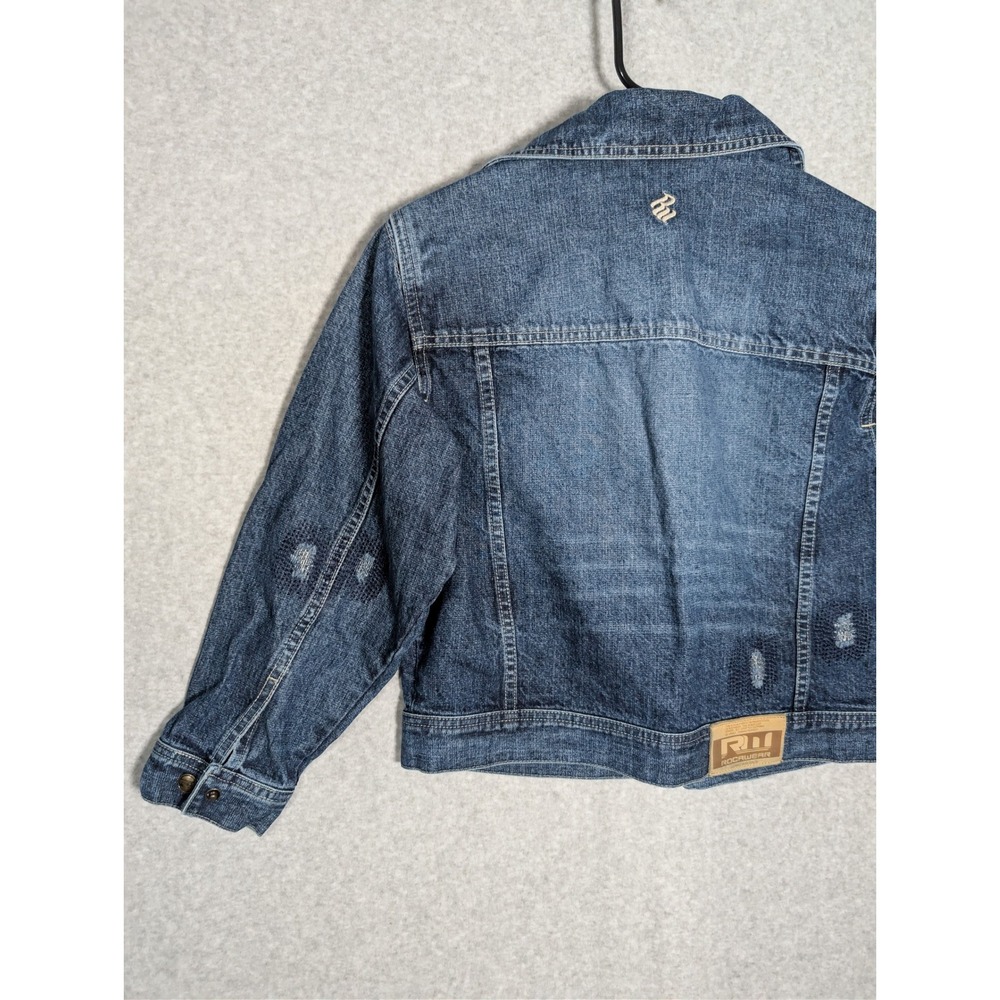Rocawear Y2K Denim Jacket Womens Small Distressed Trucker Cropped Hip Hop - Picture 4 of 13